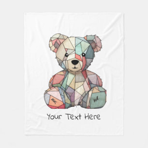 Patchwork Style Baby Bear & Heart Motif  Fleece Blanket