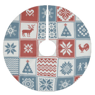 Patchwork Style: Christmas Ornamental Pattern Brushed Polyester Tree Skirt