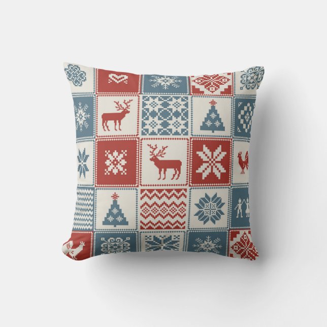 Patchwork Style: Christmas Ornamental Pattern Cushion (Front)