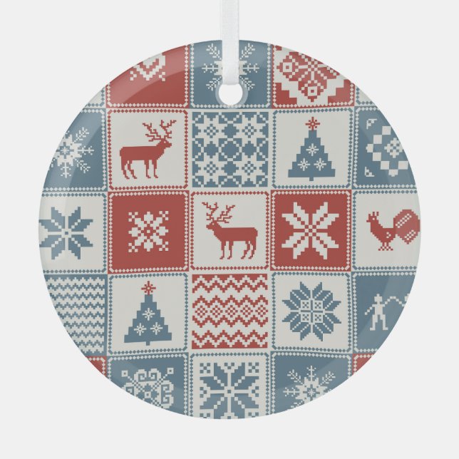 Patchwork Style: Christmas Ornamental Pattern Glass Tree Decoration (Front)