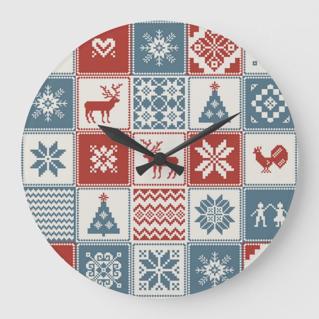 Patchwork Style: Christmas Ornamental Pattern Large Clock (Front)