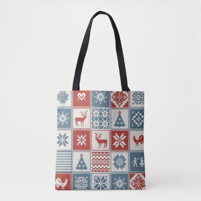 Patchwork Style: Christmas Ornamental Pattern Tote Bag (Front)