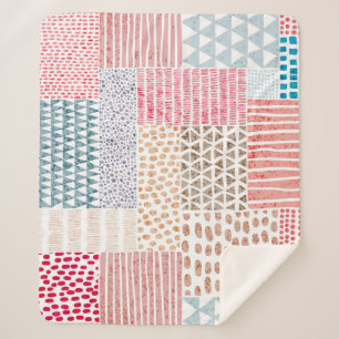 Patchwork Style Cute Doodle Pattern Sherpa Blanket
