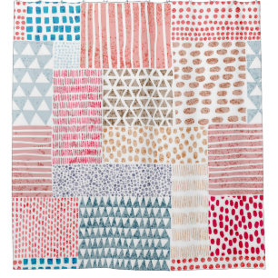 Patchwork Style Cute Doodle Pattern Shower Curtain