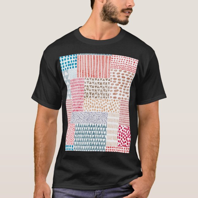 Patchwork Style Cute Doodle Pattern T-Shirt (Front)