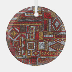 Patchwork Style Embroidered Ethnic Print Glass Tree Decoration