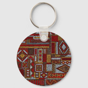 Patchwork Style Embroidered Ethnic Print Key Ring