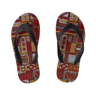 Patchwork Style Embroidered Ethnic Print Kid's Flip Flops