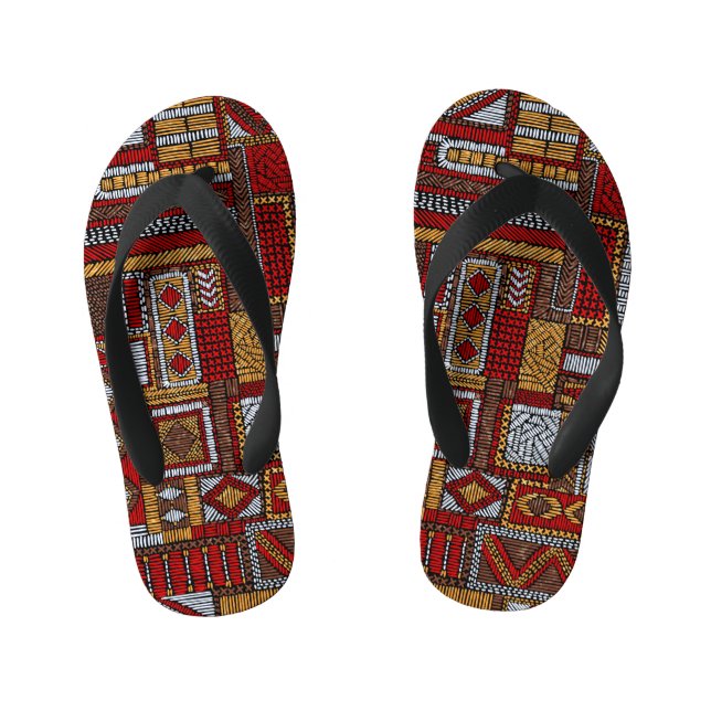 Patchwork Style Embroidered Ethnic Print Kid's Flip Flops (Footbed)