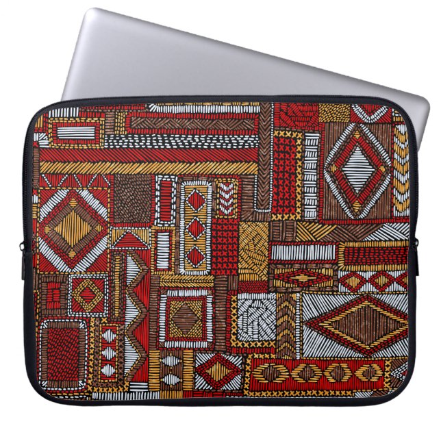 Patchwork Style Embroidered Ethnic Print Laptop Sleeve (Front)