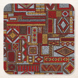 Patchwork Style Embroidered Ethnic Print Square Paper Coaster