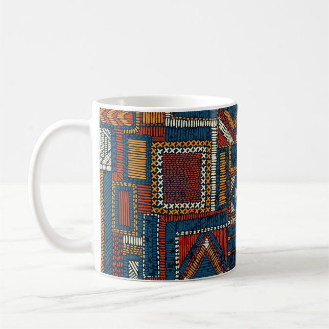 Patchwork Style Embroidered Vintage Print Coffee Mug (Left)