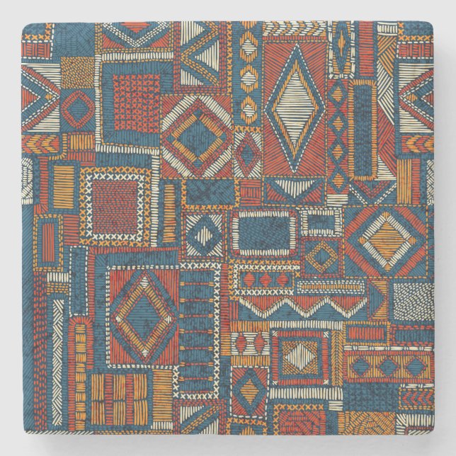 Patchwork Style Embroidered Vintage Print Stone Coaster (Front)