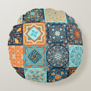 Patchwork Style. Seamless Pattern of 16 decorative Round Cushion