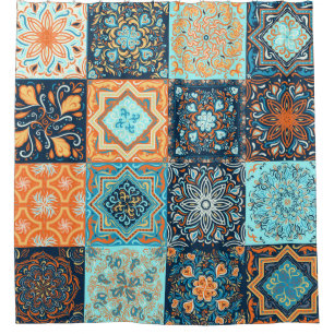 Patchwork Style. Seamless Pattern of 16 decorative Shower Curtain