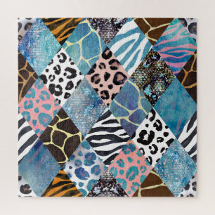 Patchwork style, watercolor collage pattern. jigsaw puzzle