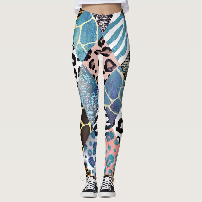 Patchwork style, watercolor collage pattern. leggings (Front)