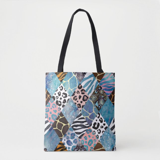 Patchwork style, watercolor collage pattern. tote bag (Front)
