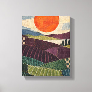 Patchwork Sun over Plum Fields - Textile Folk Abst Canvas Print