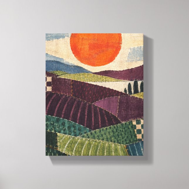 Patchwork Sun over Plum Fields - Textile Folk Abst Canvas Print (Front)