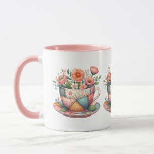 Patchwork Teacup with Whimsical Flowers Mug