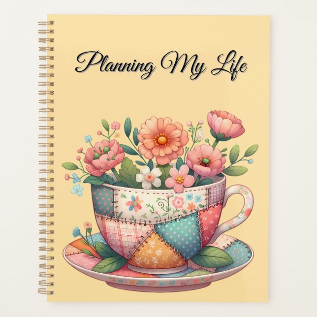 Patchwork Teacup with Whimsical Flowers Planner (Front)