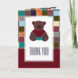 Patchwork Teddy Bear, Baby Shower Thank You