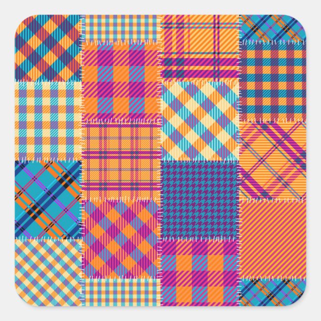 Patchwork textile: seamless vintage pattern. square sticker (Front)