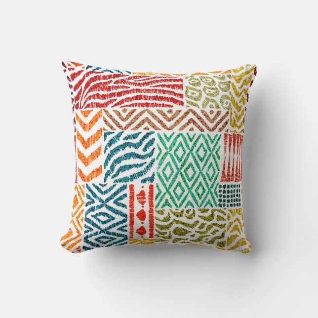 Patchwork Textures: Hand-Drawn Animal Print Cushion (Front)