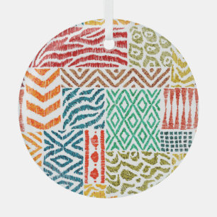 Patchwork Textures: Hand-Drawn Animal Print Glass Tree Decoration