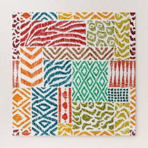 Patchwork Textures: Hand-Drawn Animal Print Jigsaw Puzzle
