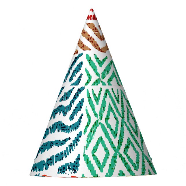 Patchwork Textures: Hand-Drawn Animal Print Party Hat (Front)