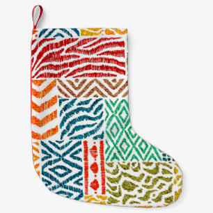 Patchwork Textures: Hand-Drawn Animal Print Small Christmas Stocking