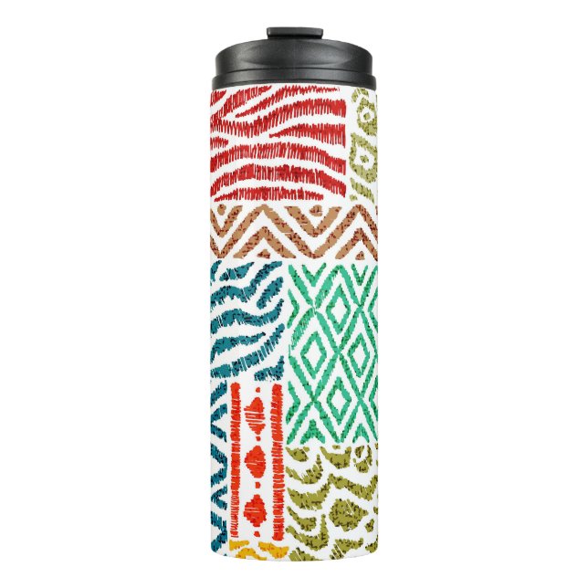 Patchwork Textures: Hand-Drawn Animal Print Thermal Tumbler (Front)