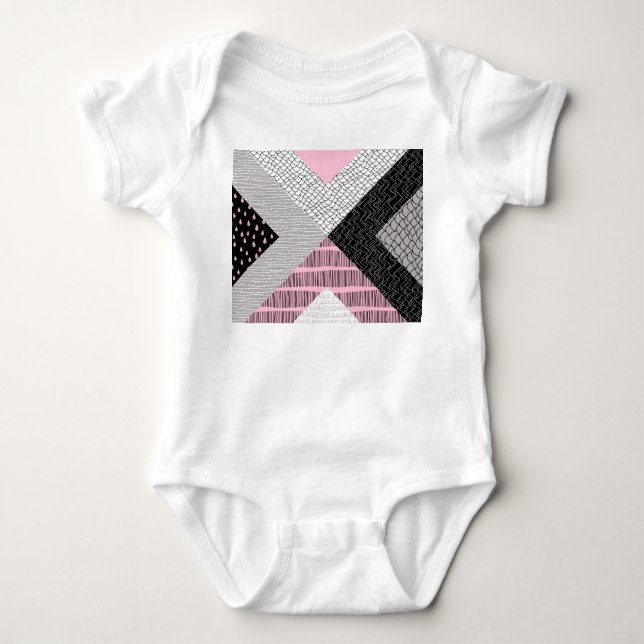 Patchwork tiles, freehand drawing pattern. baby bodysuit (Front)