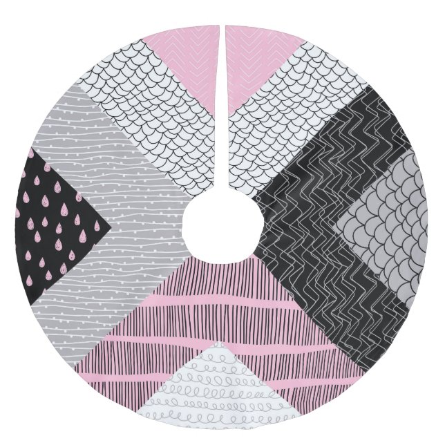 Patchwork tiles, freehand drawing pattern. brushed polyester tree skirt (Front)