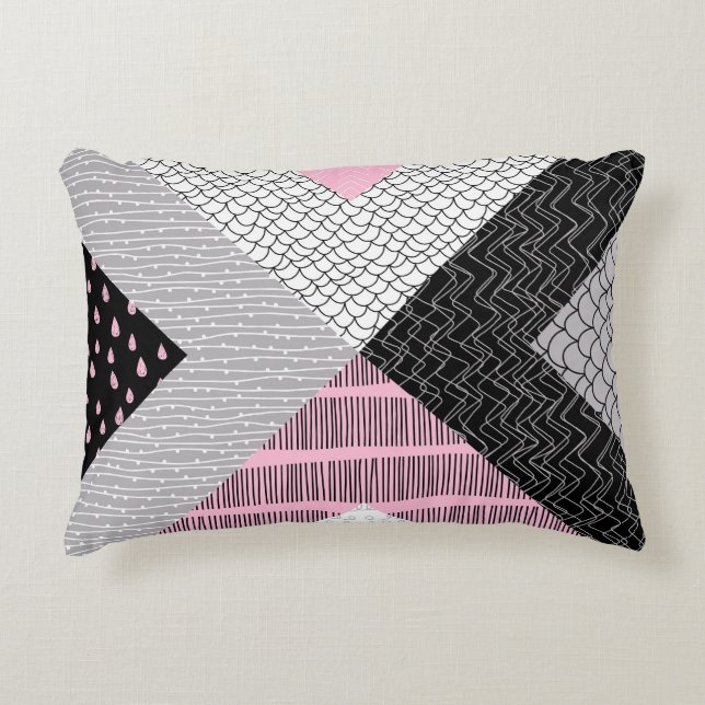 Patchwork tiles, freehand drawing pattern. decorative cushion (Front)