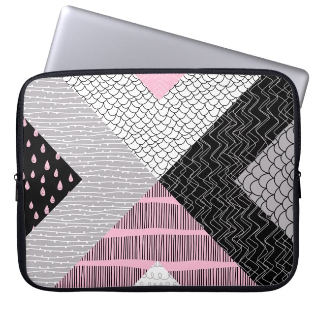 Patchwork tiles, freehand drawing pattern. laptop sleeve (Front)