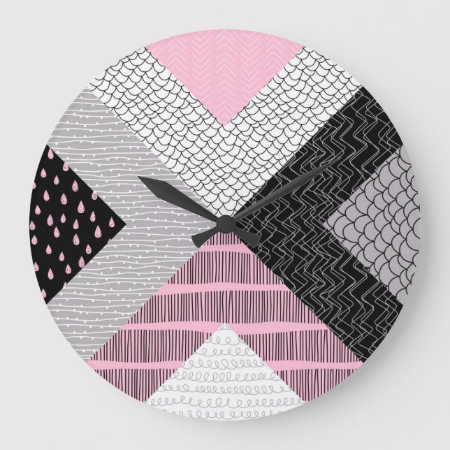 Patchwork tiles, freehand drawing pattern. large clock (Front)