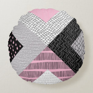 Patchwork tiles, freehand drawing pattern. round cushion