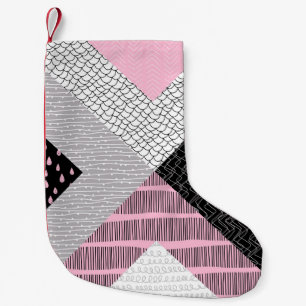 Patchwork tiles, freehand drawing pattern. small christmas stocking