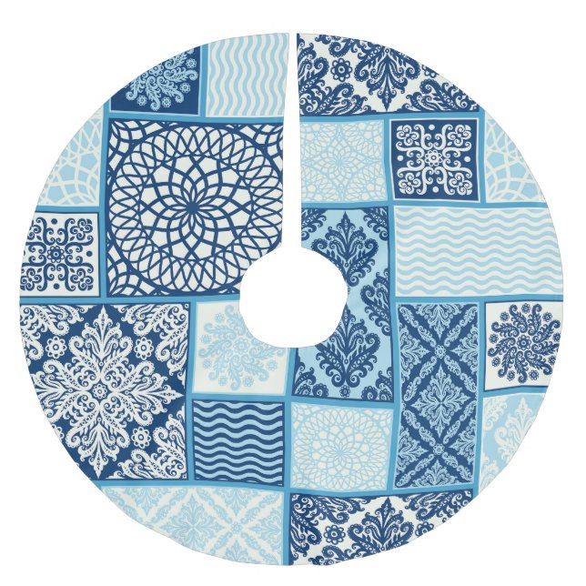 Patchwork tiles, seamless background. brushed polyester tree skirt (Front)
