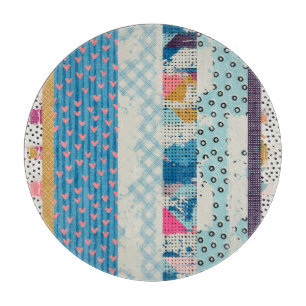 Patchwork Tiles Seamless Pattern Design Cutting Board