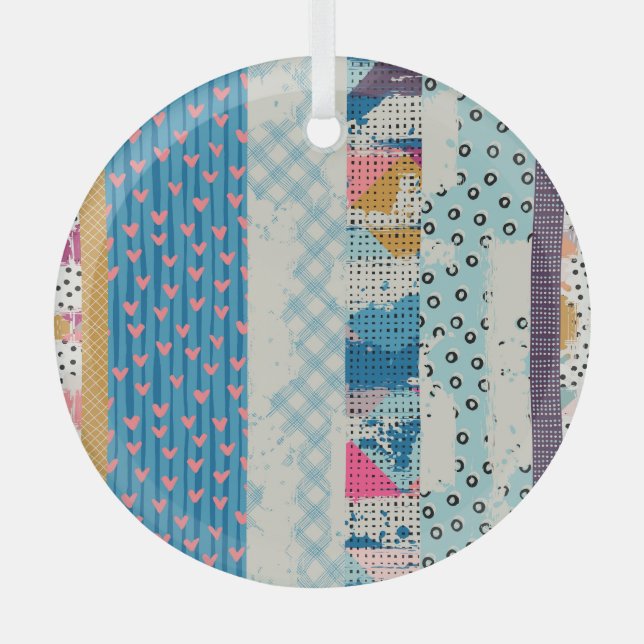 Patchwork Tiles Seamless Pattern Design Glass Tree Decoration (Front)