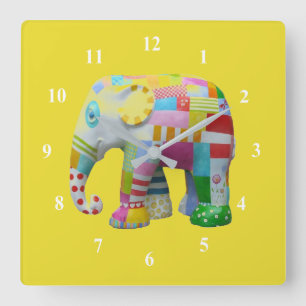 Patchwork  toy elephant kids room square wall clock