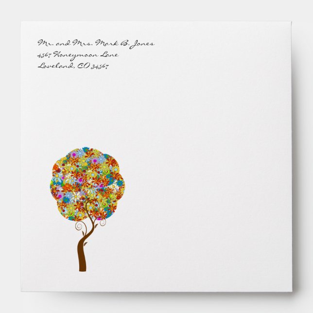 Patchwork Tree Flower Wedding Envelopes (Front)