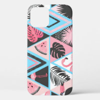 Patchwork tropical flamingo, palm pattern.