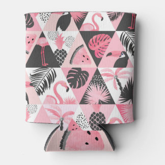 Patchwork Tropical: Flamingo Watermelon Seamless. Can Cooler