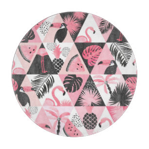 Patchwork Tropical: Flamingo Watermelon Seamless. Cutting Board