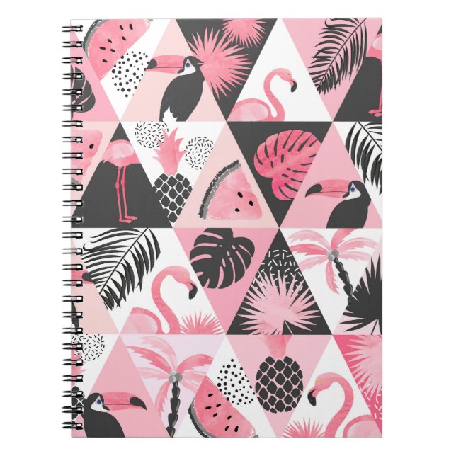 Patchwork Tropical: Flamingo Watermelon Seamless. Notebook (Front)